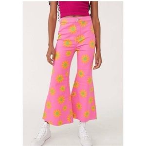 NWT Free People Youthquake Printed Crop Flare Jeans in Lipstick combo